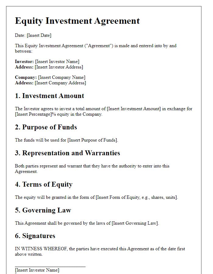 Letter template of equity investment agreement for crowdfunding campaigns