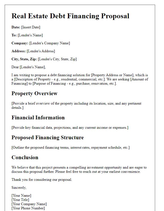 Letter template of real estate debt financing proposal.