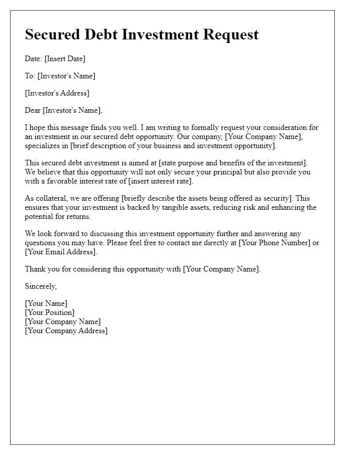 Letter template of secured debt investment request.