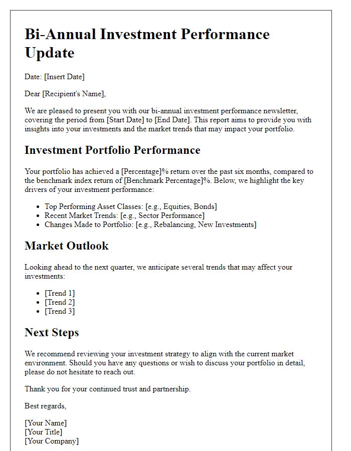 Letter template of bi-annual investment performance newsletter