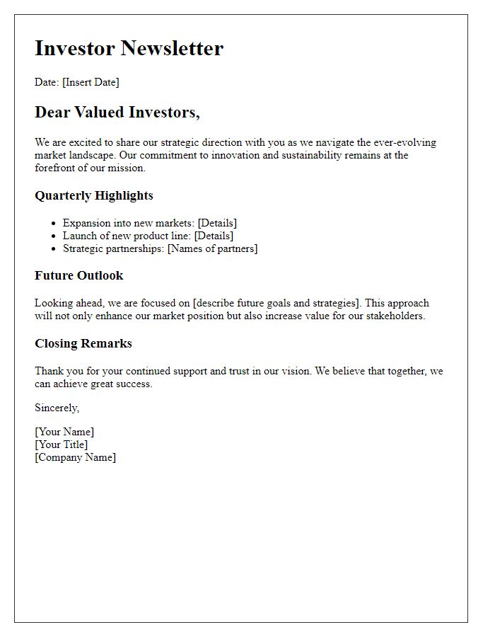 Letter template of strategic direction investor newsletter