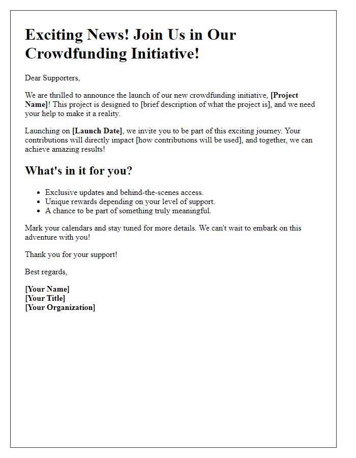 Letter template of exciting crowdfunding initiative launch