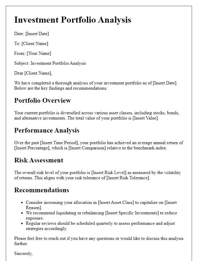 Letter template of investment portfolio analysis