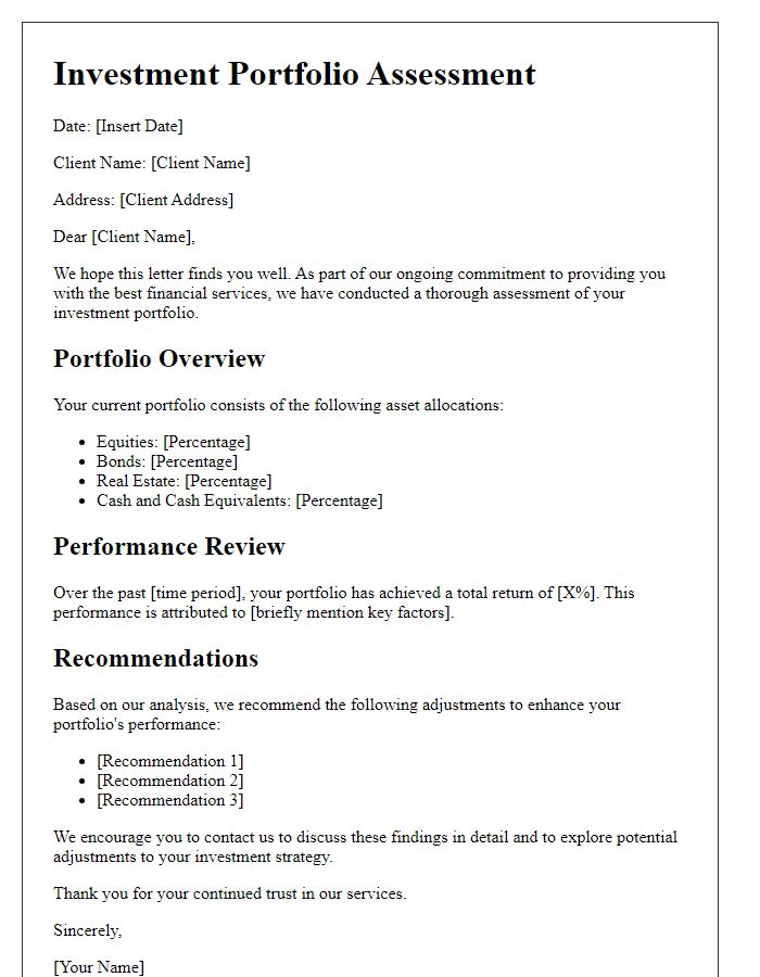 Letter template of investment portfolio assessment