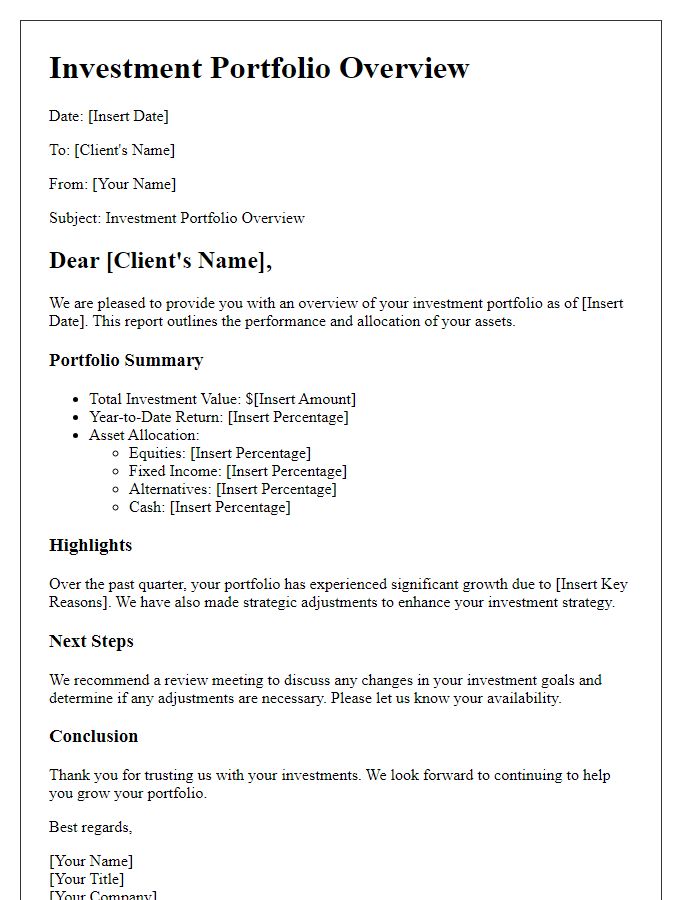 Letter template of investment portfolio overview