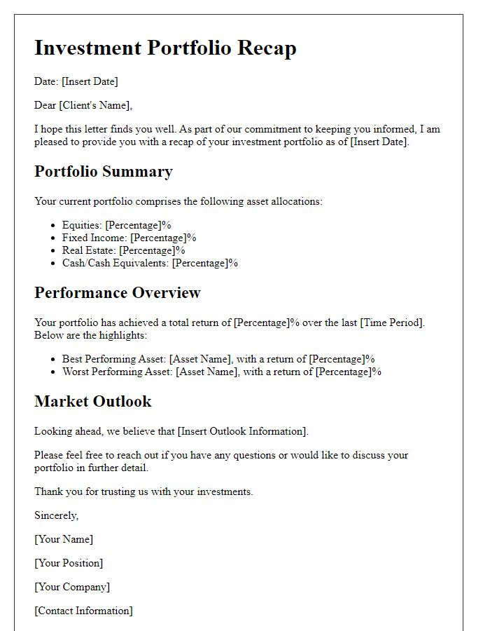 Letter template of investment portfolio recap