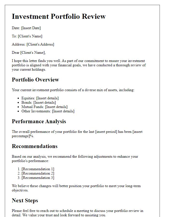 Letter template of investment portfolio review