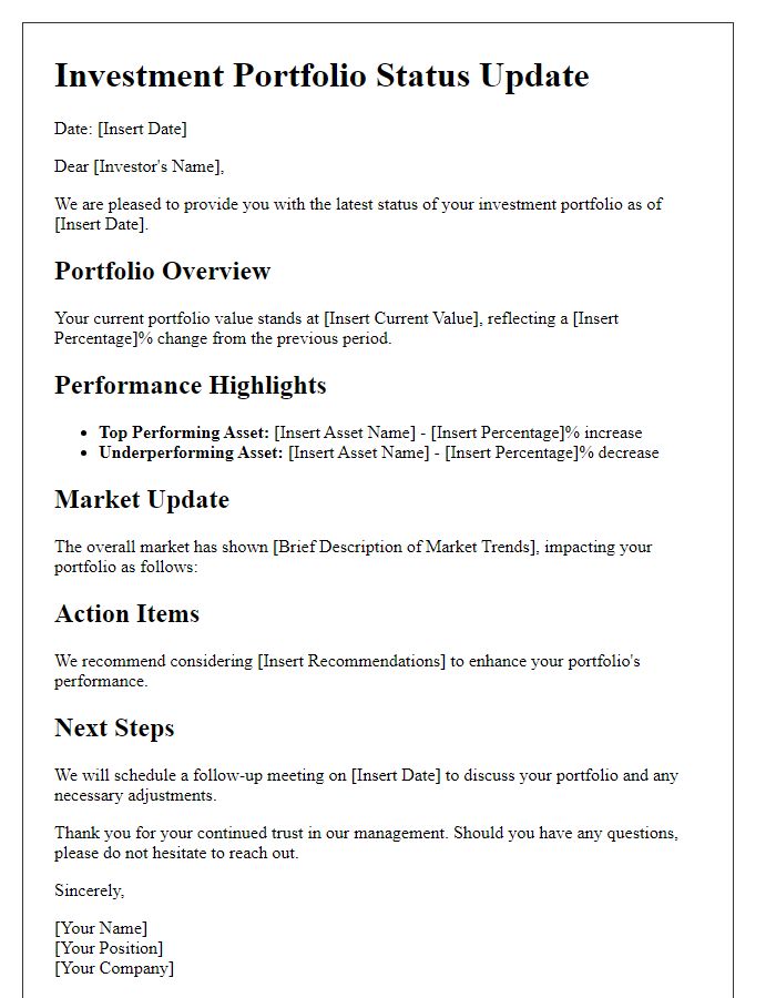 Letter template of investment portfolio status