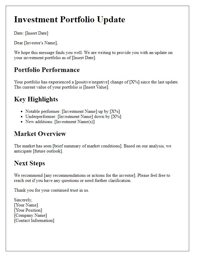 Letter template of investment portfolio update