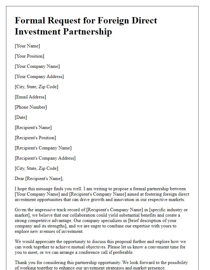 Letter template of formal request for foreign direct investment partnership