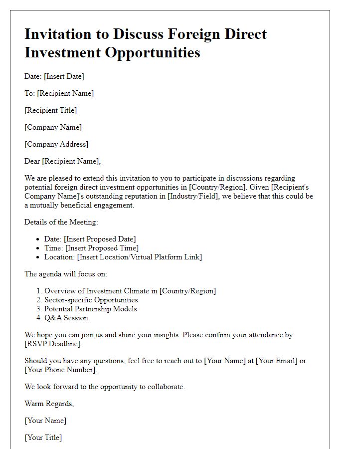 Letter template of invitation for foreign direct investment discussions