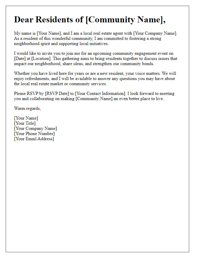 Letter template of community engagement from a real estate agent to residents.