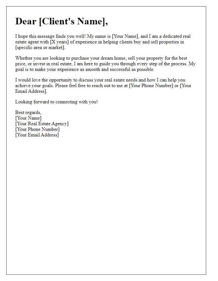 Letter template of introductory message for a real estate agent to prospective clients.