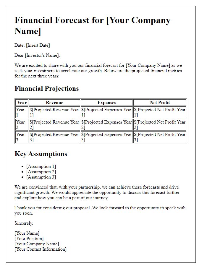 Letter template of financial forecast for angel investor