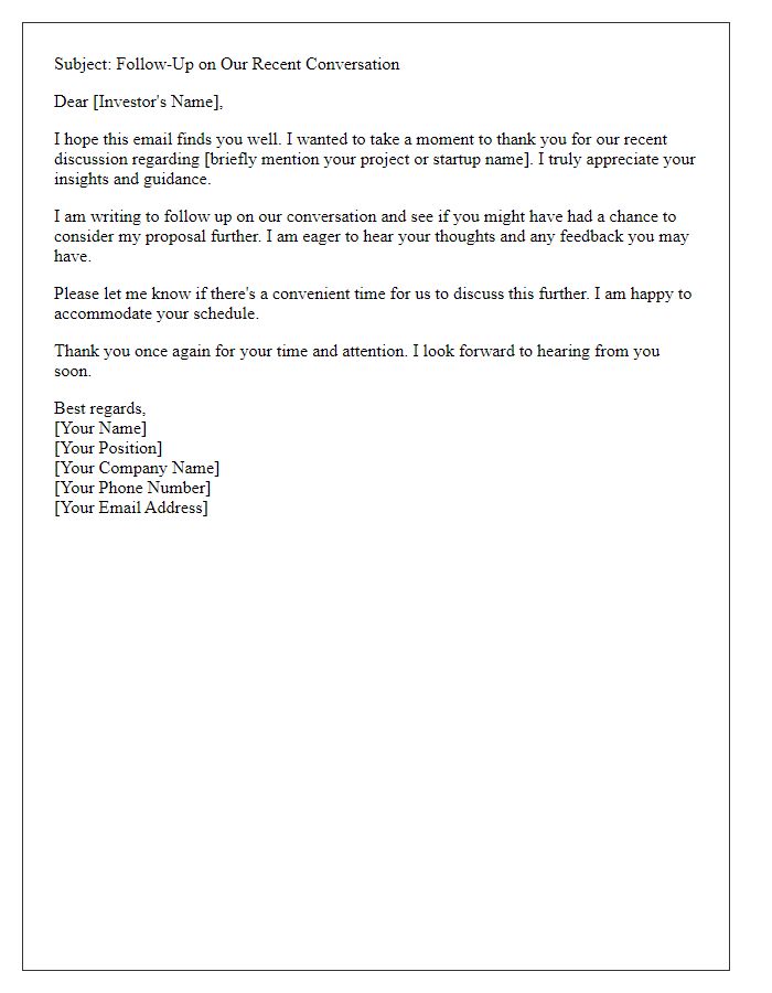 Letter template of follow-up email to angel investor