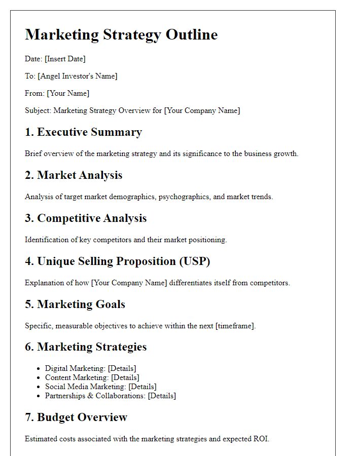 Letter template of marketing strategy outline for angel investor