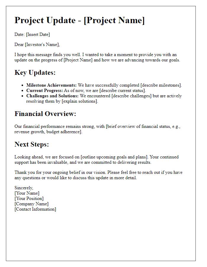 Letter template of project update for angel investor