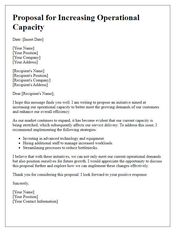 Letter template of proposal for increasing operational capacity