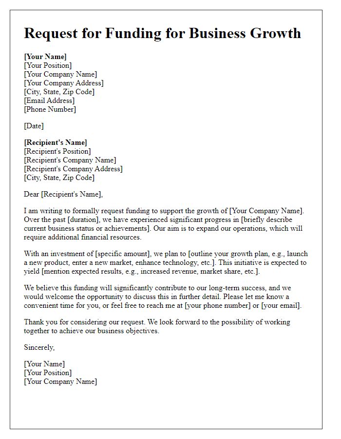 Letter template of request for funding for business growth