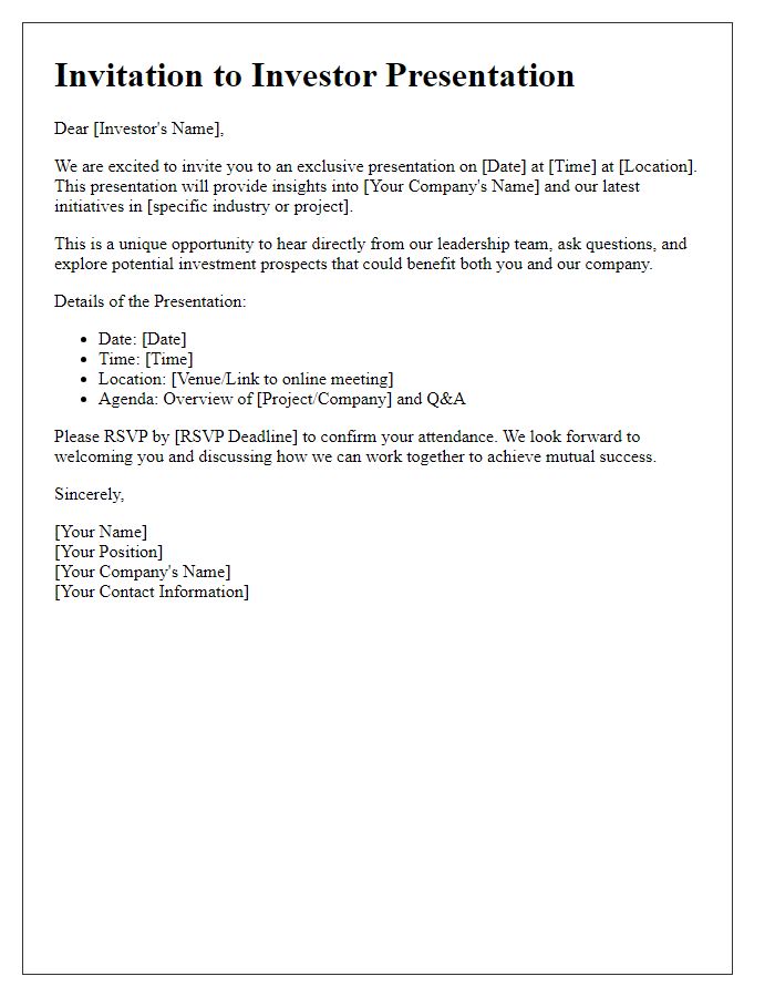 Letter template of Call for Investors to Attend Presentation