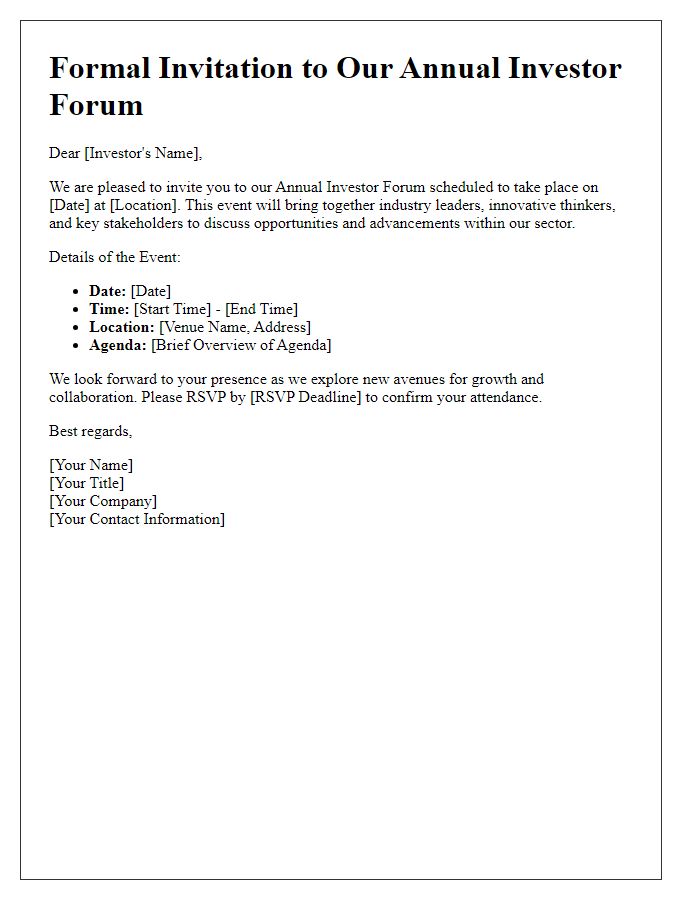 Letter template of Formal Invitation to Investor Forum