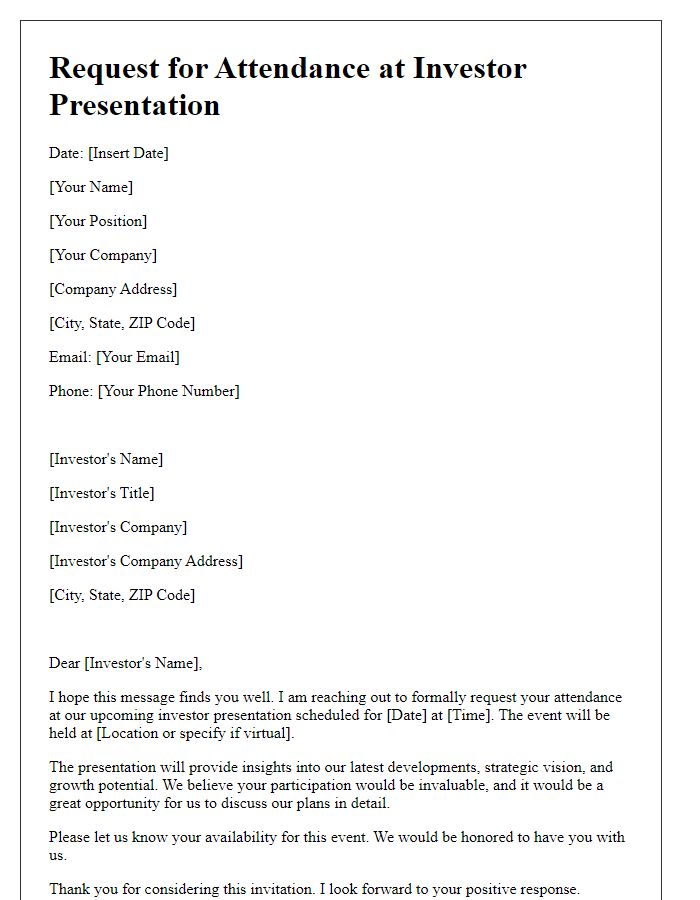 Letter template of Request for Investor Presentation Attendance