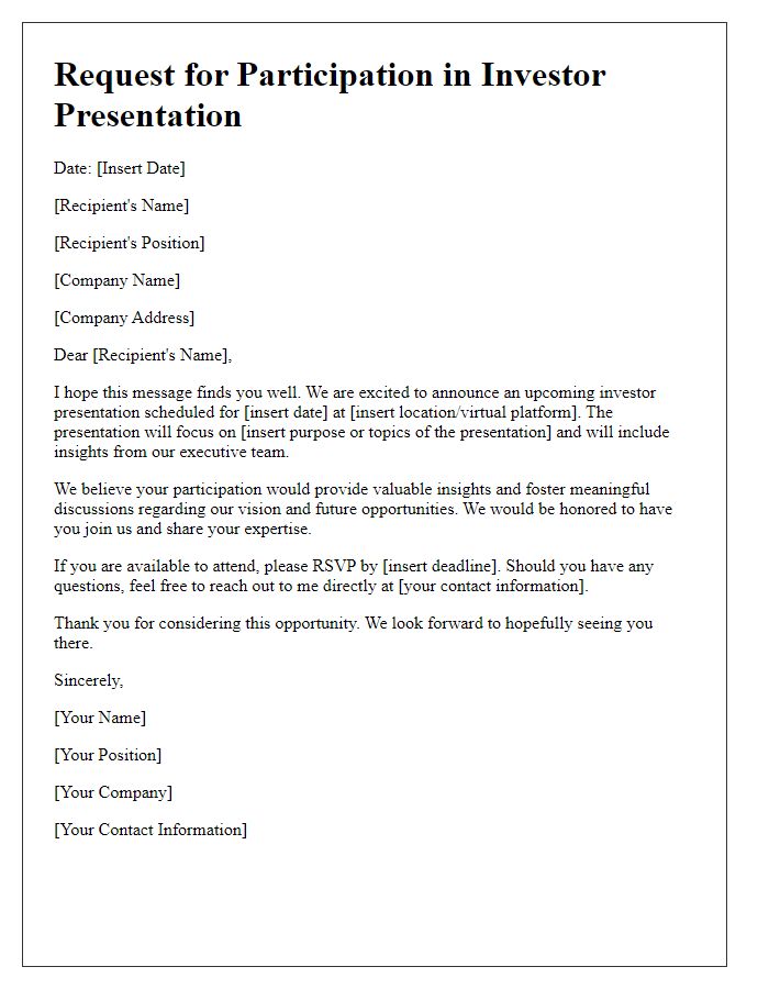 Letter template of Request for Participation in Investor Presentation