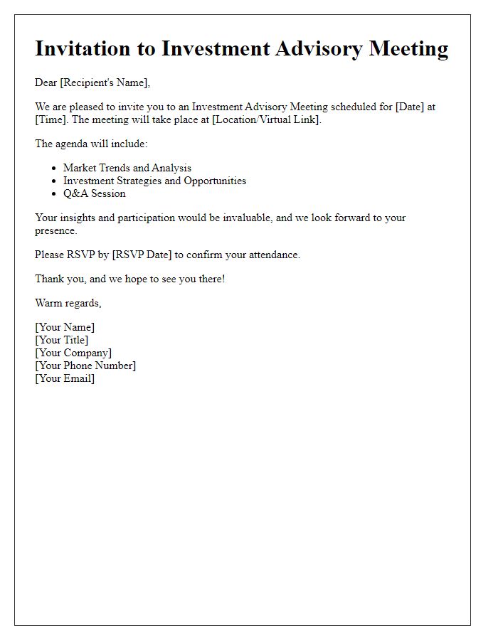 Letter template of invitation to investment advisory meeting