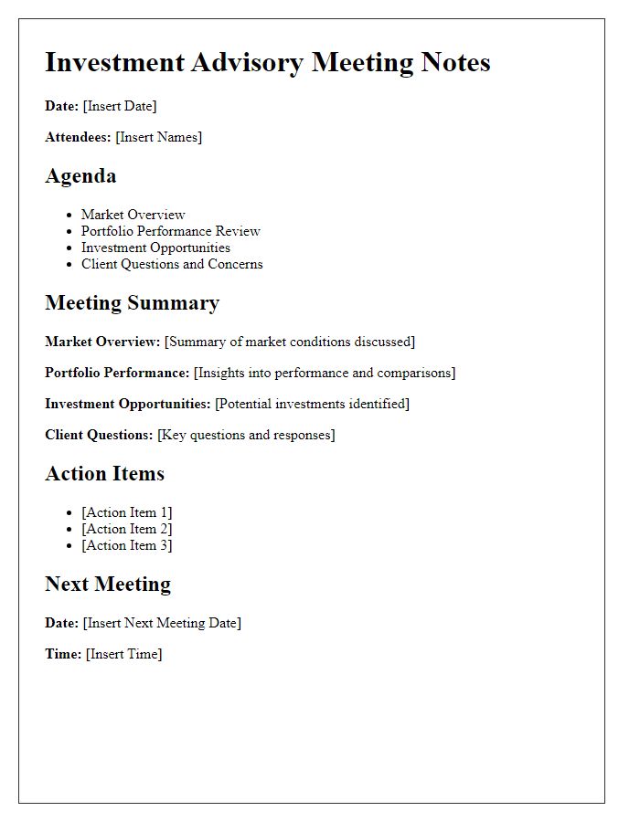 Letter template of notes from investment advisory meeting