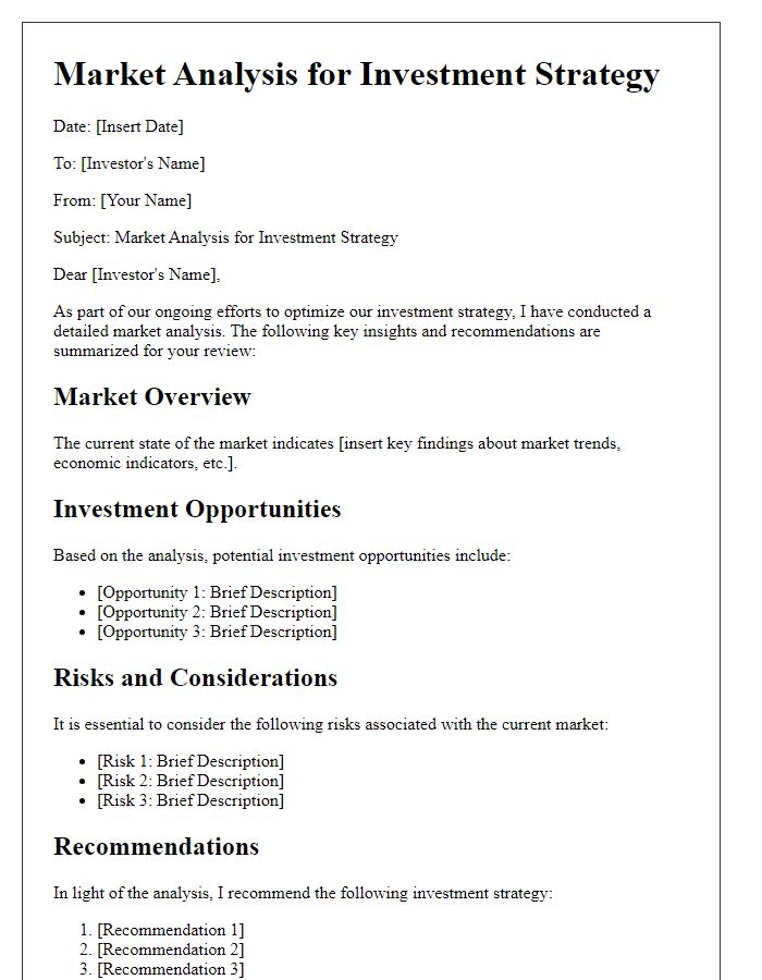 Letter template of market analysis for investment strategy