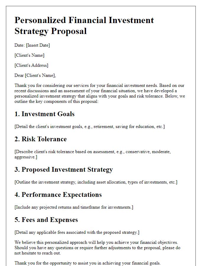 Letter template of personalized financial investment strategy proposal