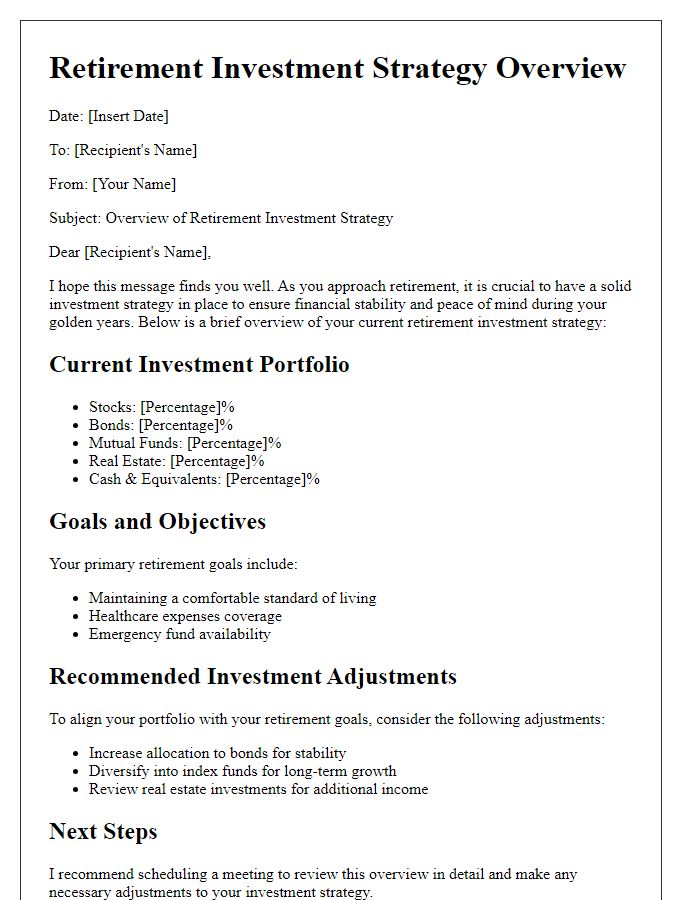 Letter template of retirement investment strategy overview