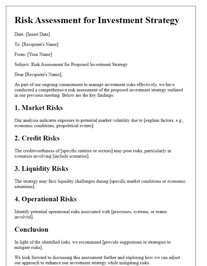 Letter template of risk assessment for investment strategy