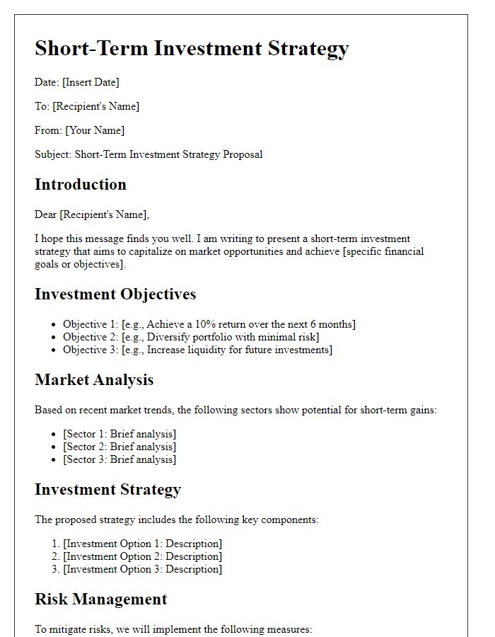 Letter template of short-term investment strategy