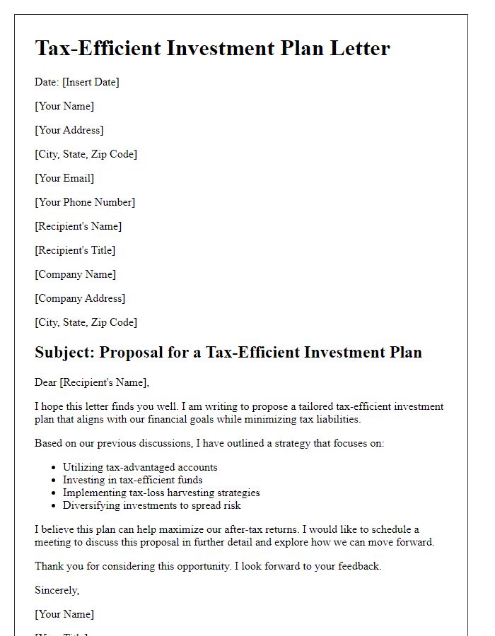 Letter template of tax-efficient investment plan