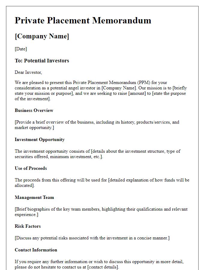 Letter template of private placement memorandum for angel investors