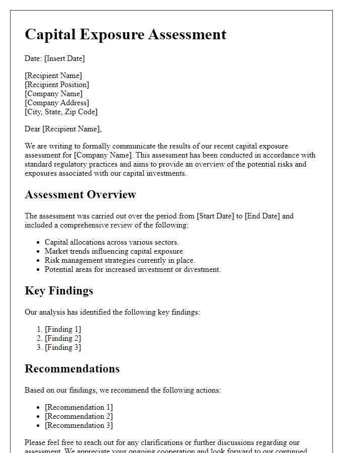 Letter template of capital exposure assessment