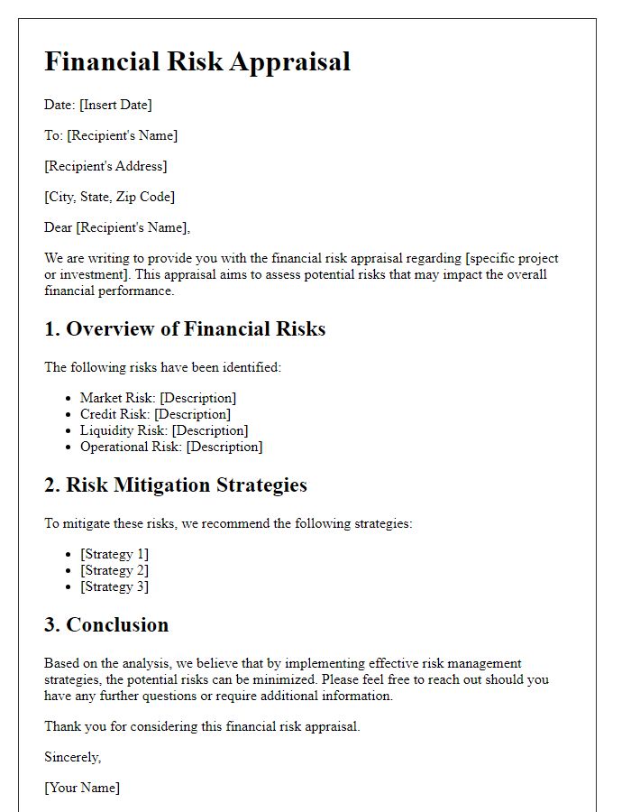 Letter template of financial risk appraisal