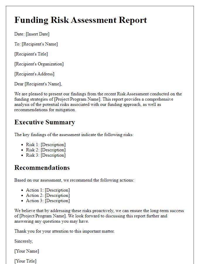 Letter template of funding risk assessment report