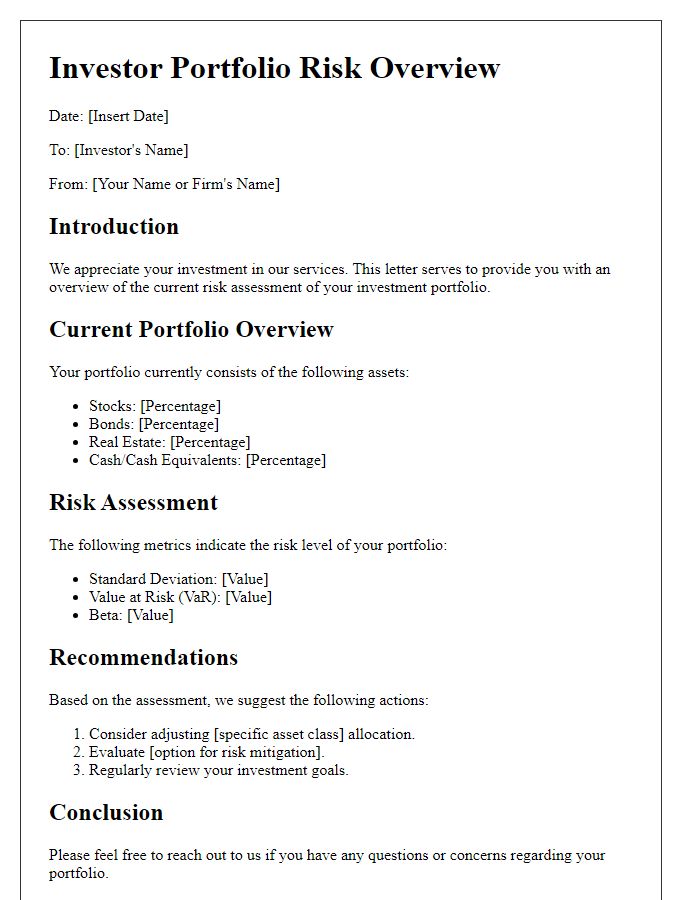 Letter template of investor portfolio risk overview