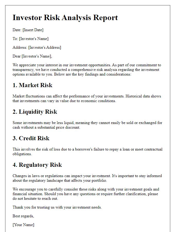 Letter template of investor risk analysis