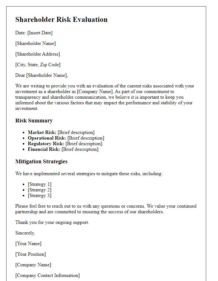 Letter template of shareholder risk evaluation