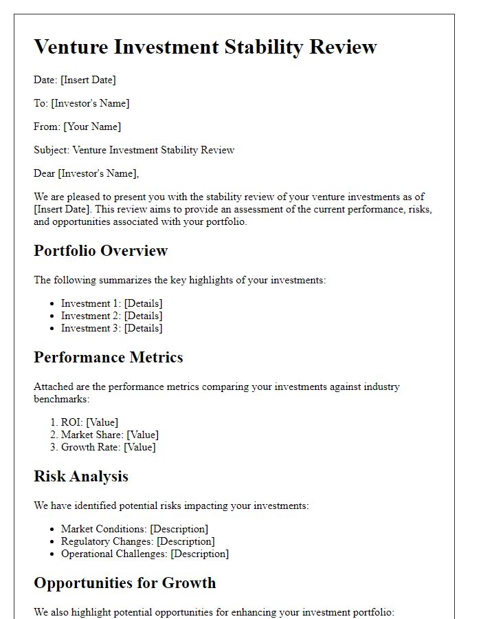 Letter template of venture investment stability review