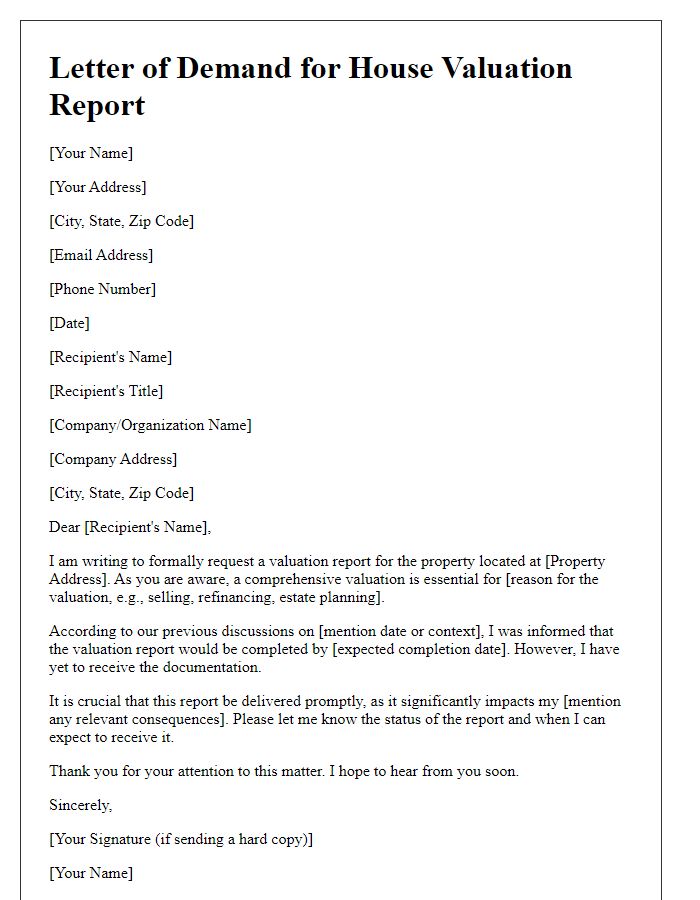 Letter template of demand for house valuation report