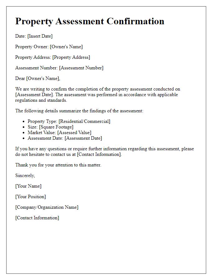 Letter template of property assessment confirmation