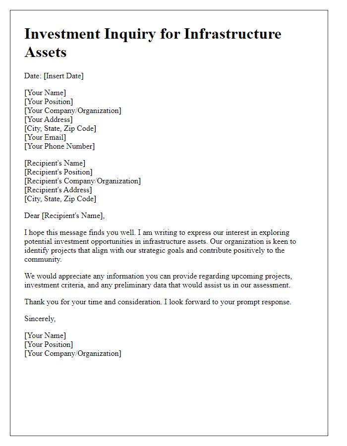 Letter template of infrastructure asset investment inquiry