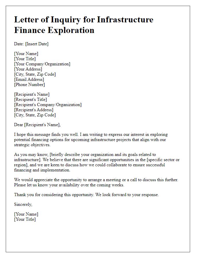 Letter template of infrastructure finance exploration