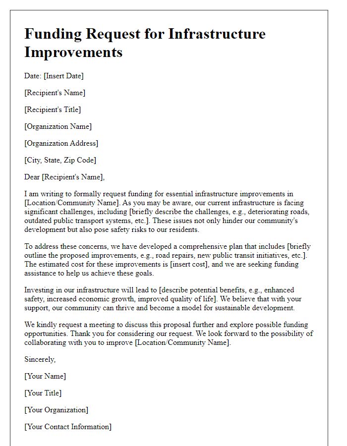 Letter template of infrastructure improvement funding request