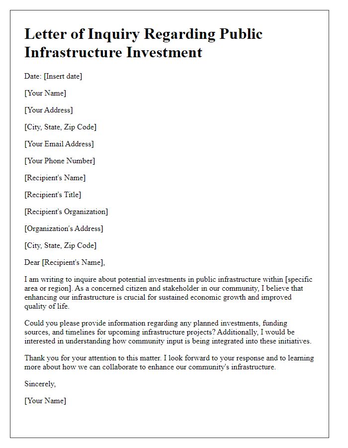 Letter template of public infrastructure investment question