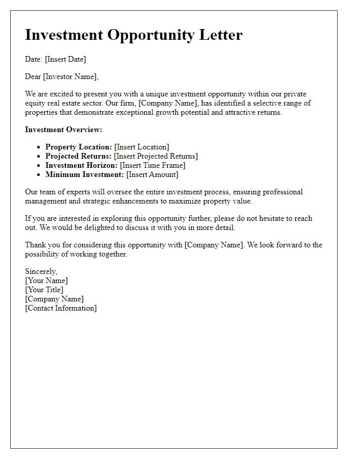 Letter template of private equity real estate investment opportunity